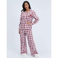 Boux Avenue Pure Cotton Checked Heart Pyjama Set Burgundy