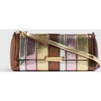 River Island Faux Leather Metallic Clutch Bag Brown Mix