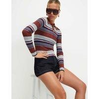 River Island Striped Polo Top Light Blue Mix