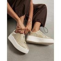 River Island Metallic Lace Up Chunky Trainers Gold Mix