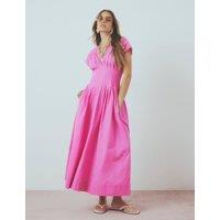 River Island Pure Cotton V-Neck Midi Waisted Dress Pink