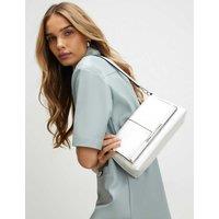 River Island Faux Leather Patent Finish Clutch Bag Silver
