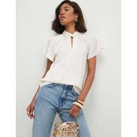 River Island High Neck Angel Sleeve Blouse Cream