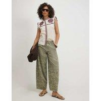 River Island Pure Cotton Dobby Embroidered Ruffle Blouse Cream Mix