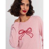 Chinti & Parker Bow Embroidered Crew Neck Jumper Pink