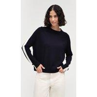 Chinti & Parker Wool Rich Jacquard Crew Neck Jumper with Cashmere Navy