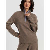 Chinti & Parker Wool Cashmere Roll Neck Zip Jumper Medium Brown