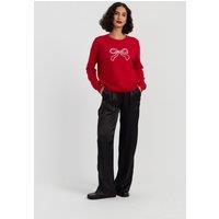 Chinti & Parker Bow Embroidered Crew Neck Jumper Cream