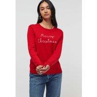 Chinti & Parker Wool Rich Christmas Slogan Jumper with Cashmere Red