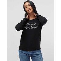 Chinti & Parker Wool Rich Christmas Slogan Jumper with Cashmere Black
