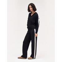 Chinti & Parker Wool Rich Jacquard V Neck Jumper with Cashmere Black