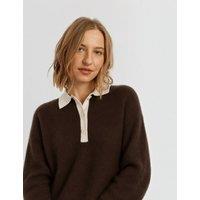 Chinti & Parker Pure Merino Wool Collared Relaxed Sweatshirt Dark Brown