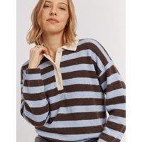 Chinti & Parker Pure Merino Wool Striped Collared Relaxed Sweatshirt Dark Brown