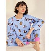 Chelsea Peers Fairytale Cats Long Button Up Pyjama Set Blue Mix