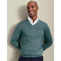 Charles Tyrwhitt Pure Merino Wool V-Neck Jumper Teal Green