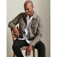 Charles Tyrwhitt Cotton Linen Blend Herringbone Overshirt Taupe