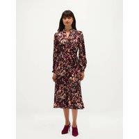 HOBBS Printed Notch Neck Tie Waist Knee Length Skater Dress Purple Mix