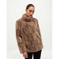 HOBBS Faux Fur High Neck Cropped Coat Beige
