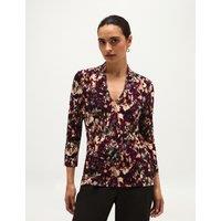 HOBBS Jersey Printed V-Neck Top Purple Mix