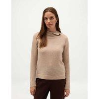 HOBBS Merino Rich Roll Neck Button Detail Jumper Beige