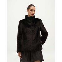 HOBBS Faux Fur High Neck Cropped Coat Black