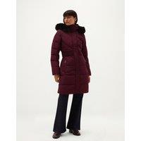HOBBS Faux Fur Trim Hooded Puffer Coat Purple