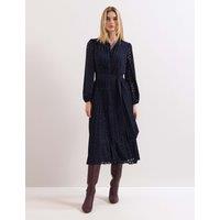 Phase Eight Laser Cut Broderie Pleated Midi Shirt Dress Dark Navy