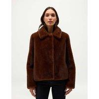 HOBBS Faux Fur Collared Neck Cropped Coat Brown