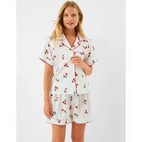 ACCESSORIZE Pure Cotton Cherry Print Shortie Set Ivory Mix