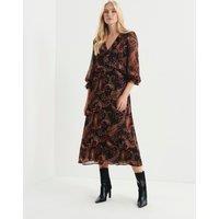 Finery London Chiffon Paisley Ruffle Midi Tea Dress Black Mix