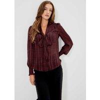 Finery London Satin Printed Tie Neck Blouse Burgundy Mix