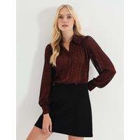 Finery London Printed V-Neck Blouse Burgundy Mix