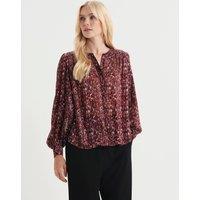 Finery London Chiffon Animal Print Button Through Blouse Burgundy Mix