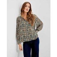 Finery London Chiffon Animal Print Button Through Blouse Black Mix
