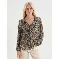 Finery London Printed Satin Chiffon Ruffle Blouse Black Mix