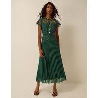 Monsoon Lace Pleated Midi Dress Green