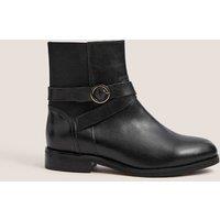 Monsoon Leather Buckle Block Heel Ankle Boots Black