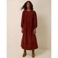Monsoon Pure Cotton Cord Embroidered Smock Dress Brown Mix