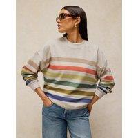 White Stuff Cotton Rich Striped Longline Sweatshirt Natural Mix