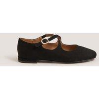 Monsoon Faux Suede Cross Strap Mary Jane Ballet Pumps Black Mix