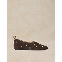 White Stuff Suede Studded Ballet Pumps Brown Mix
