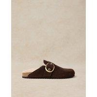 White Stuff Suede Faux Fur Lined Mules Brown