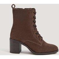 Monsoon Suede Lace Up Block Heel Ankle Boots Chocolate