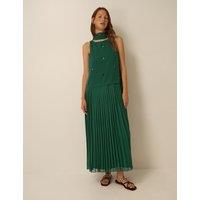 Monsoon Embellished Pleated Maxi Dress Dark Green Mix