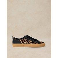 White Stuff Leather Animal Print Lace Up Trainers Brown Mix