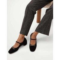HOBBS Suede Bar Block Heel Mary Jane Pumps Black