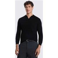 MOSS Merino Wool Rich Knitted Polo Shirt Black