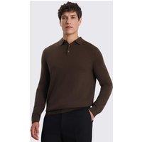 MOSS Merino Wool Rich Knitted Polo Shirt Brown