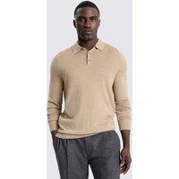 MOSS Merino Wool Rich Knitted Polo Shirt Camel