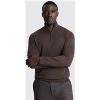 MOSS Merino Wool Rich Half Zip Jumper Brown